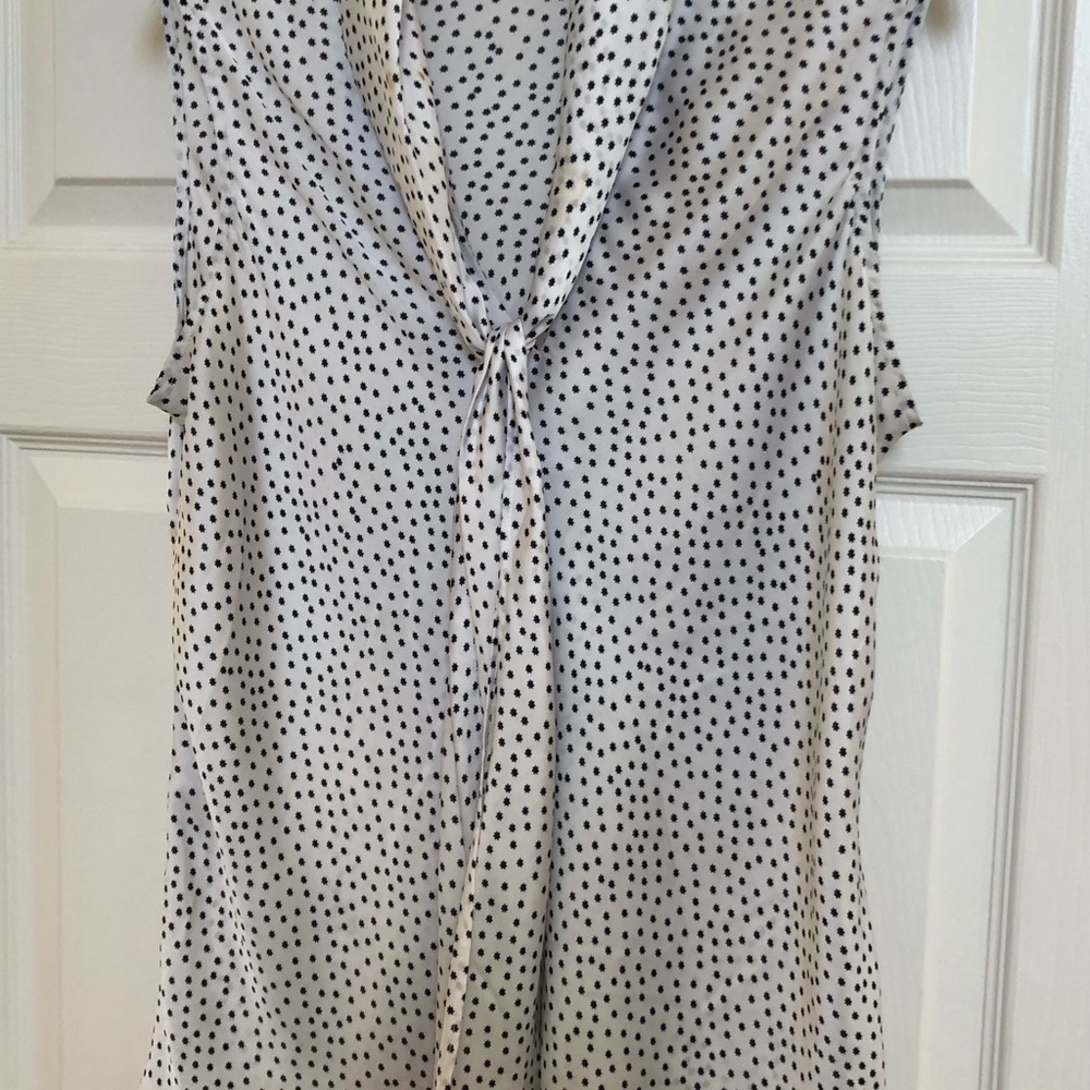 Evan-Picone Black Label Sleeveless Tie-Neck Polka Dot Blouse - White/Black